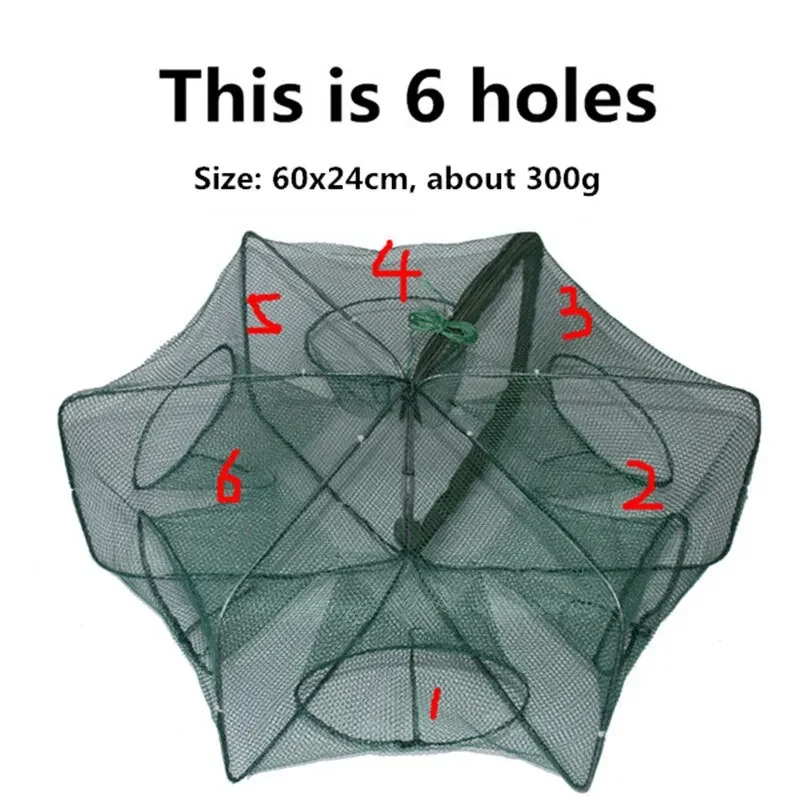 Fishing Net Mesh Folded Hexagon Octagon 6/8 Holes Fish Shrimp Automatic Trap Crayfish Catcher Fish Network Baits Cast Mesh Trap