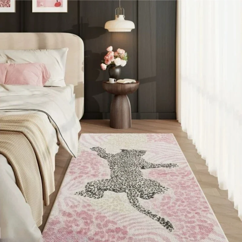 Leopard Pattern Bedroom Decor Pink Carpet Thick Plush Bedside Mat Light Luxury Carpets for Living Room Fluffy Soft Cloakroom Rug