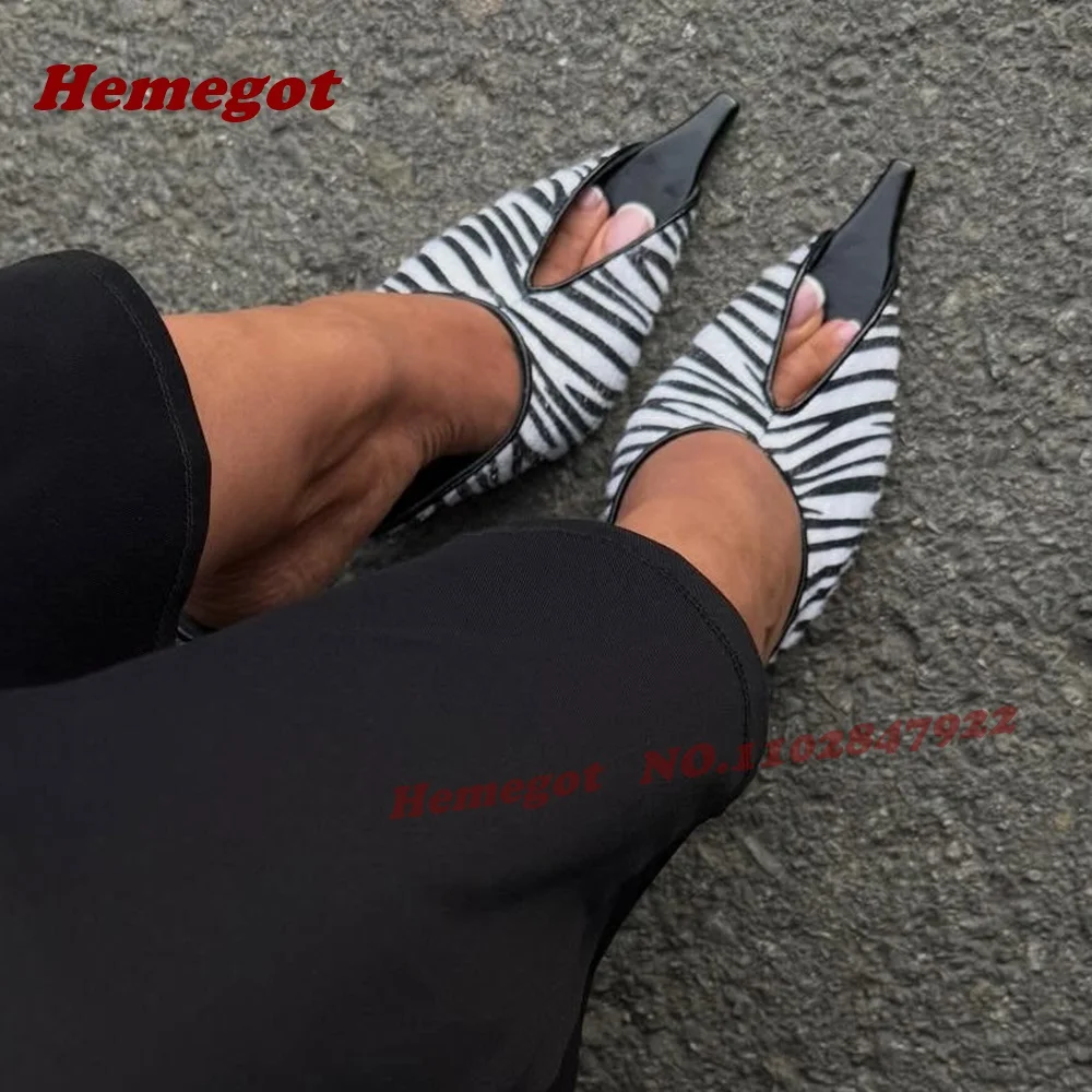 

Zebra Print Calf Hair Mule Heels Pointed Toe Stiletto Slip-On Slippers Outside Luxury Sexy Shoes Elegant Female 2026 Patchwork