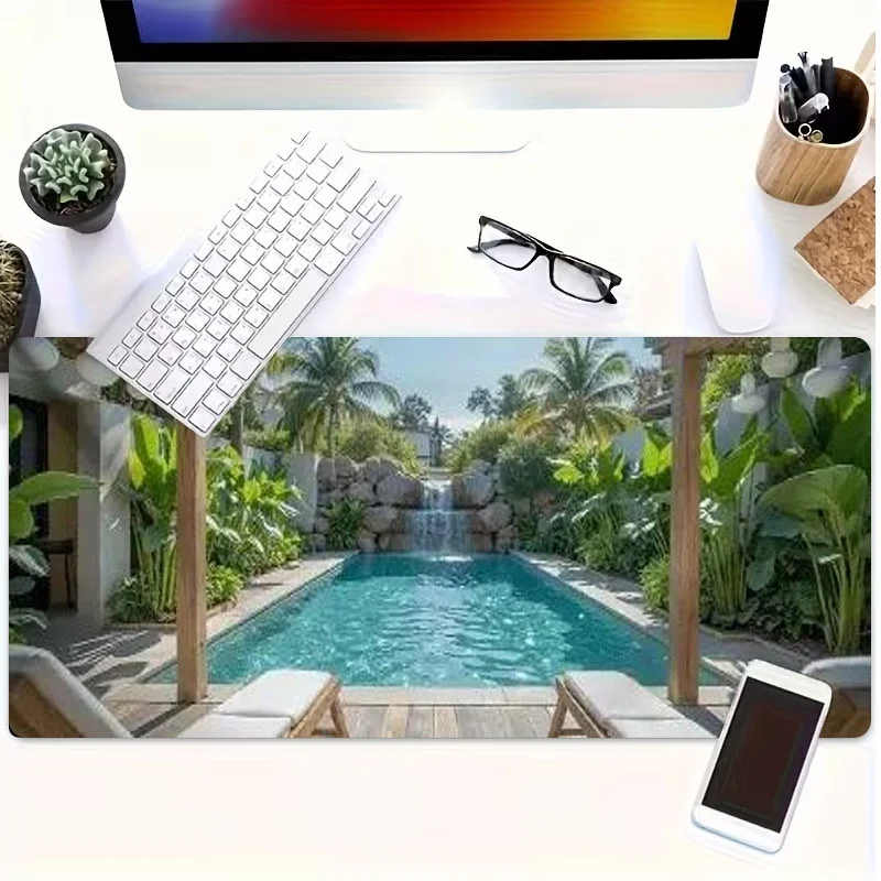 Tropical Pool Scene Mouse Pad, Rubber Material, Multiple Specifications Available, Ideal for Programmers/Gamers