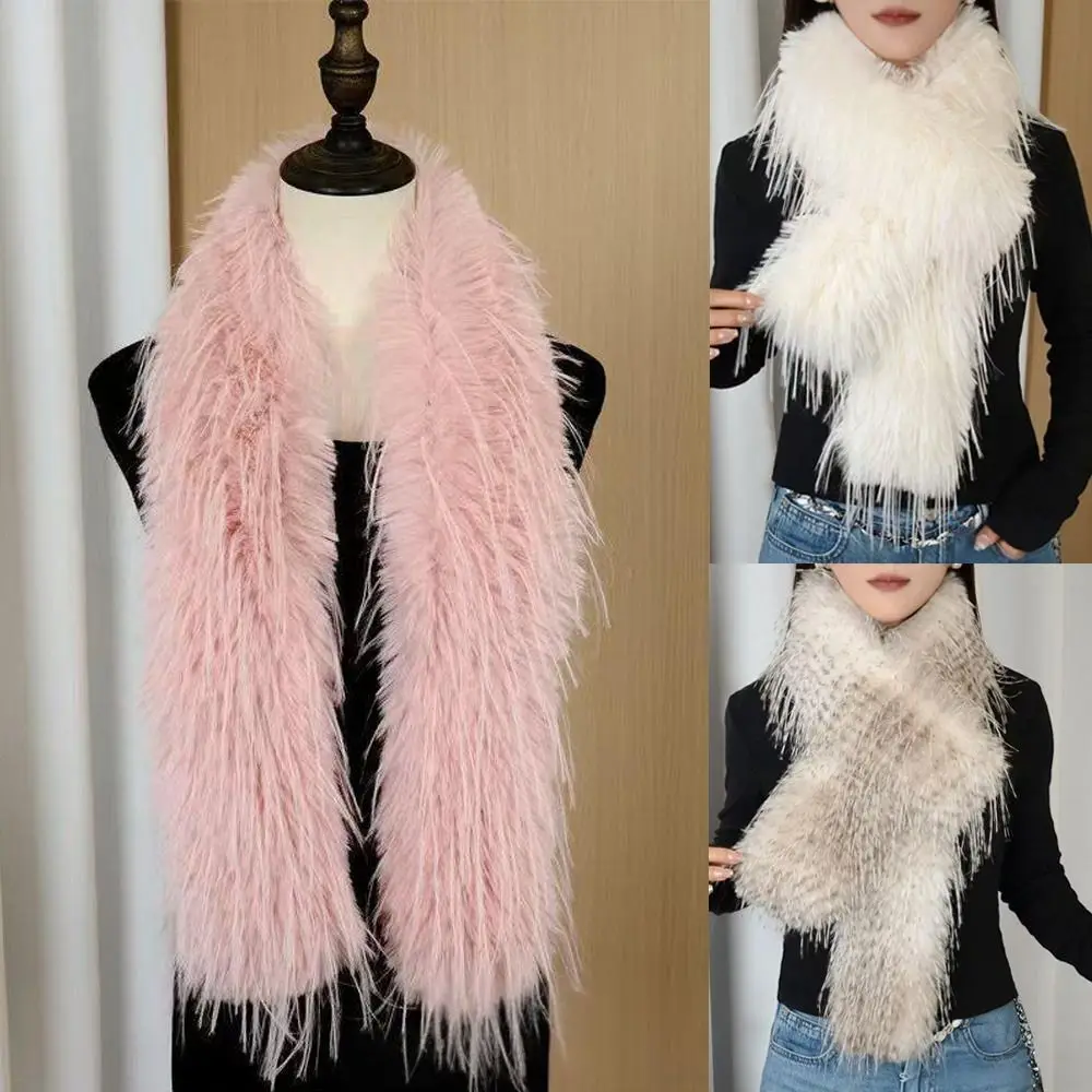 Korean Style Thick Fluffy Long Strip Scarf 180cm Imitation Mink Fur Soft Shawl Luxury Classic Ladies Tassels Scarf Outdoor