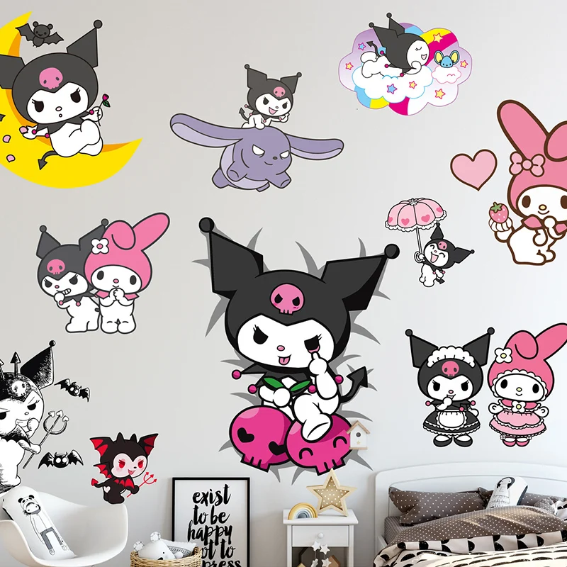 Kawaii sanrio kuromi meine Melodie Cartoon Aufkleber dekorative niedliche Schönheit Schlafzimmer Hintergrund Wandt attoo Kinder Nacht malerei