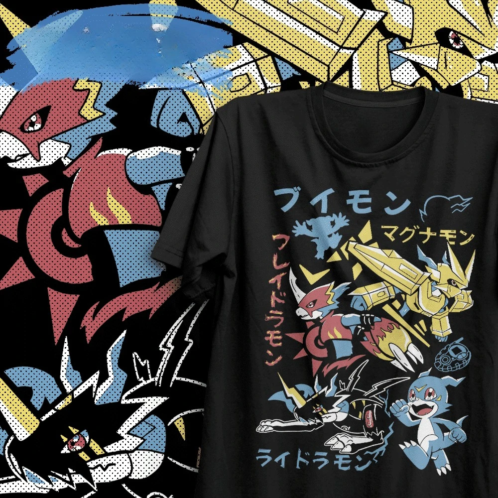 

2026 summer Digimon V-mon Flamedramon Magnamon Raidramon Aesthetic T-Shirt Unisex Oversized Y2K Streetwear Cotton Graphic Tee