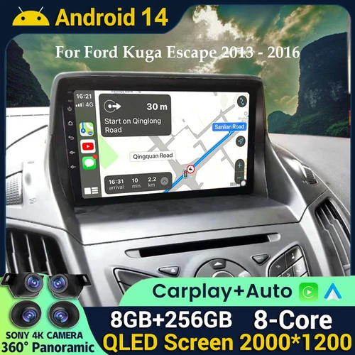 Radio con GPS para coche, reproductor Multimedia con Android 14, Carplay inalámbrico, Unidad Principal automática, para Ford C-MAX, Kuga, Escape 3, años 2012 a 2019