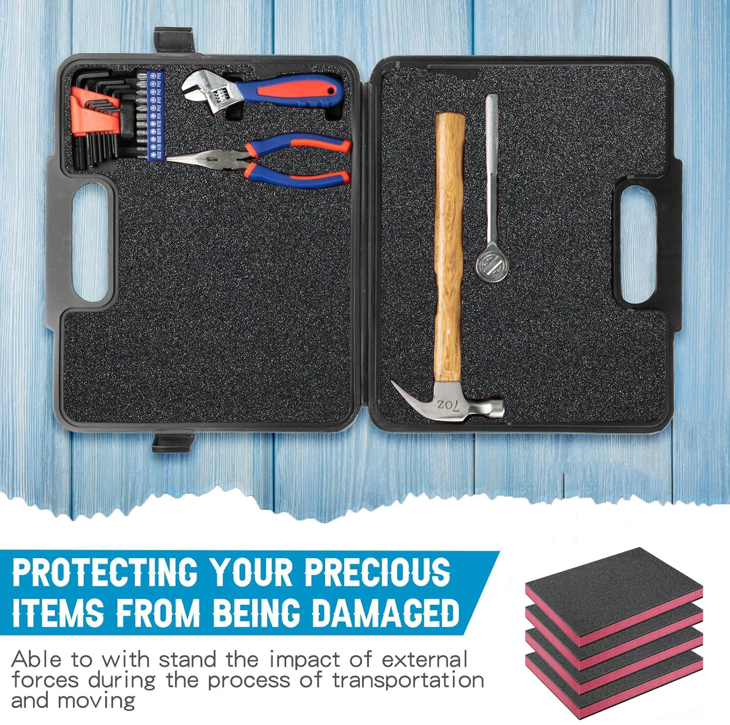 4 قطعة منصات رغوة البولي يوريثين القابلة للقطع باللونين الأسود والوردي إدراج رغوة الحرفية لحقائب التعبئة والتغليف صندوق أدوات الكاميرا