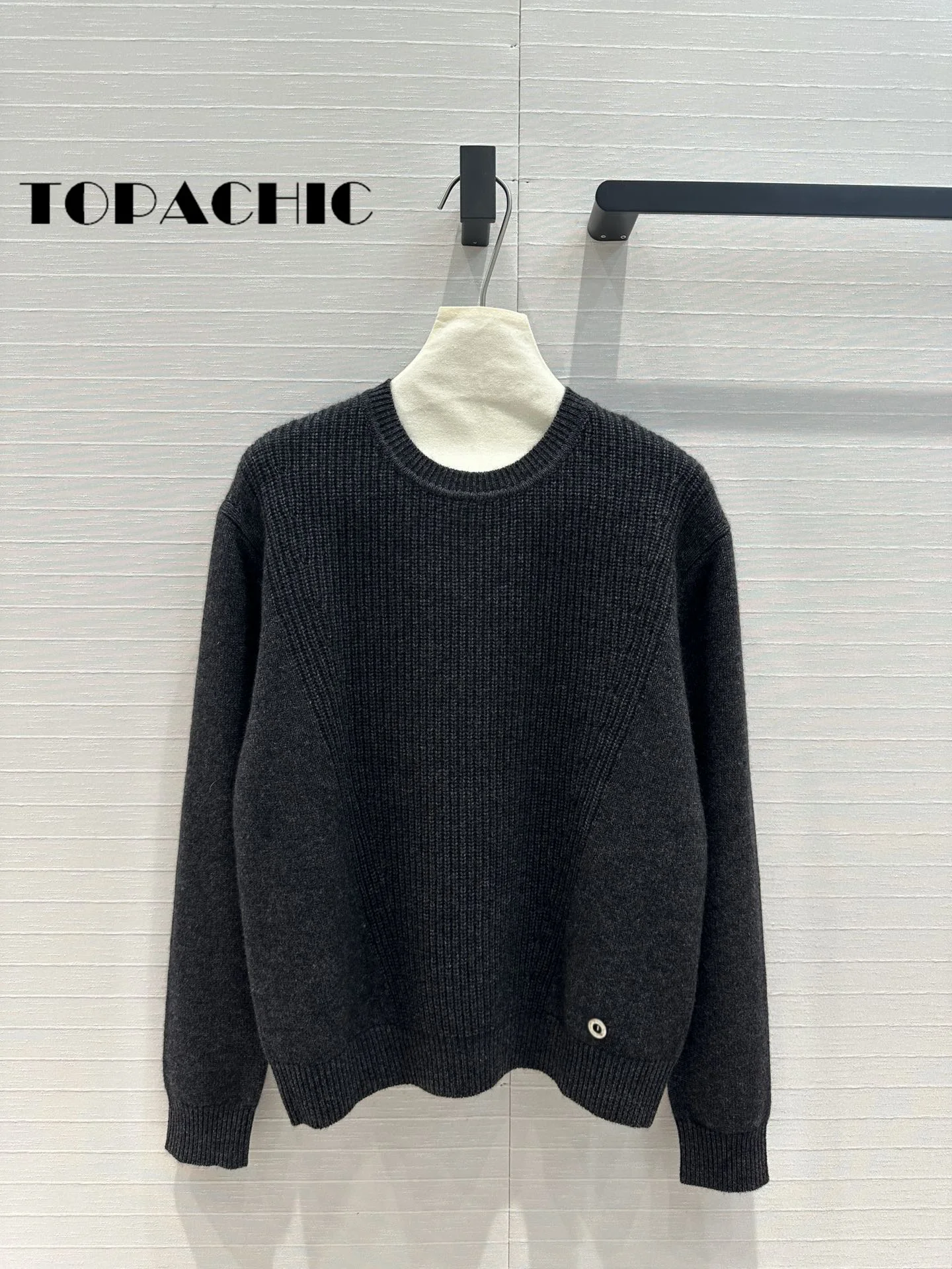 7.15 TOPACHIC-Women 100% Cashmere Ribbed Knit Simple All-matches Loose Sweater Classic O-Neck Long Sleeve Pullover Jumpers