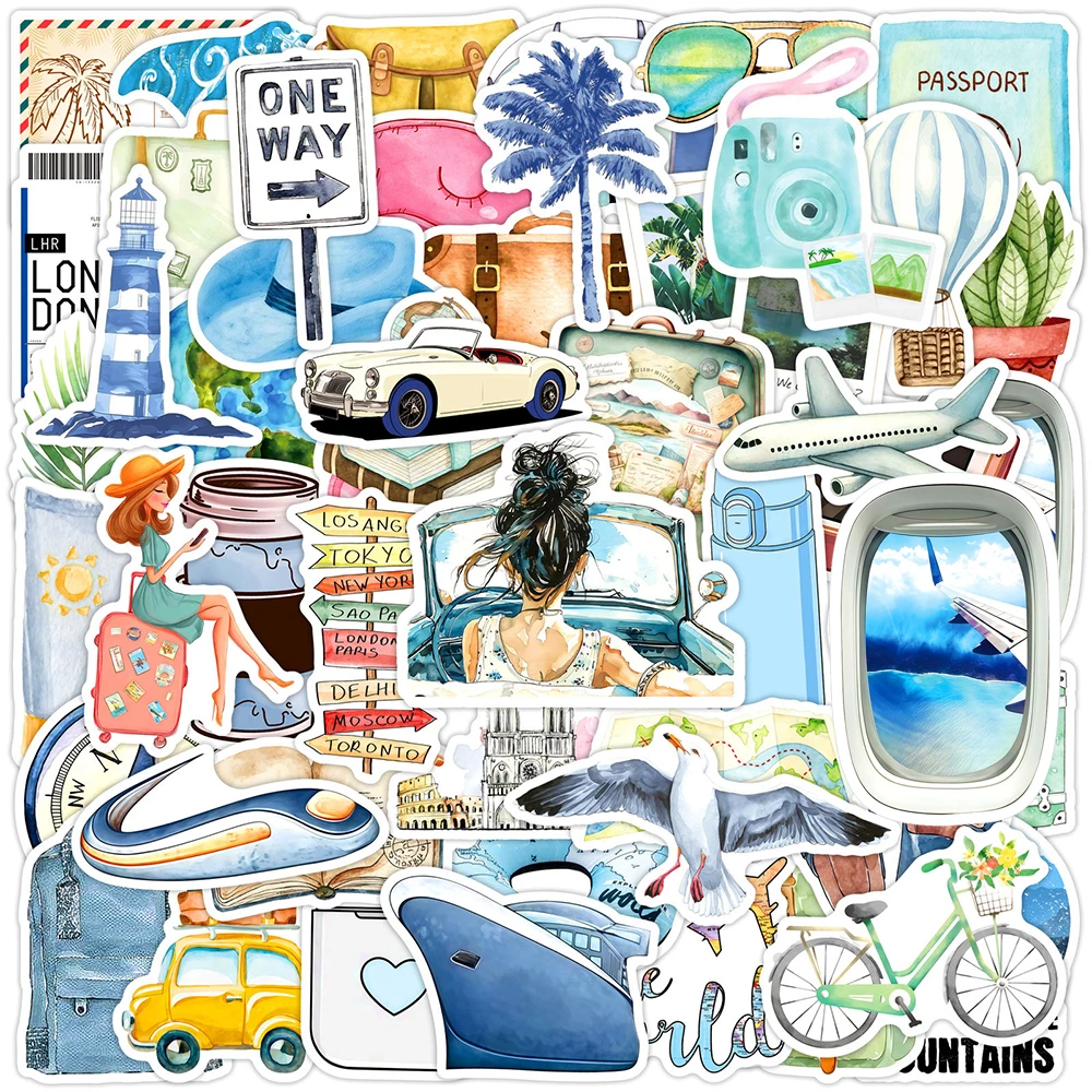 10/30/50 stücke Aquarell Outdoor Reise Leben Cartoon Aufkleber Ästhetische Wasserdichte Graffiti Gepäck Auto Retro Aufkleber Packs