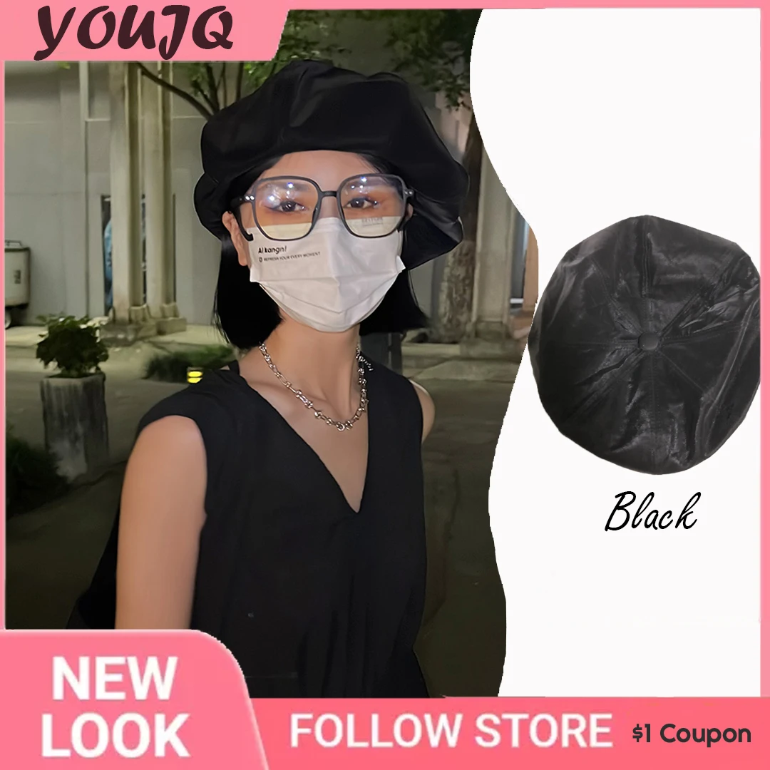 Y2K Summer Big Size Black Beret Hats for Women Thin Section INS Show Face Small Korean Version Cloud Painter Gorros