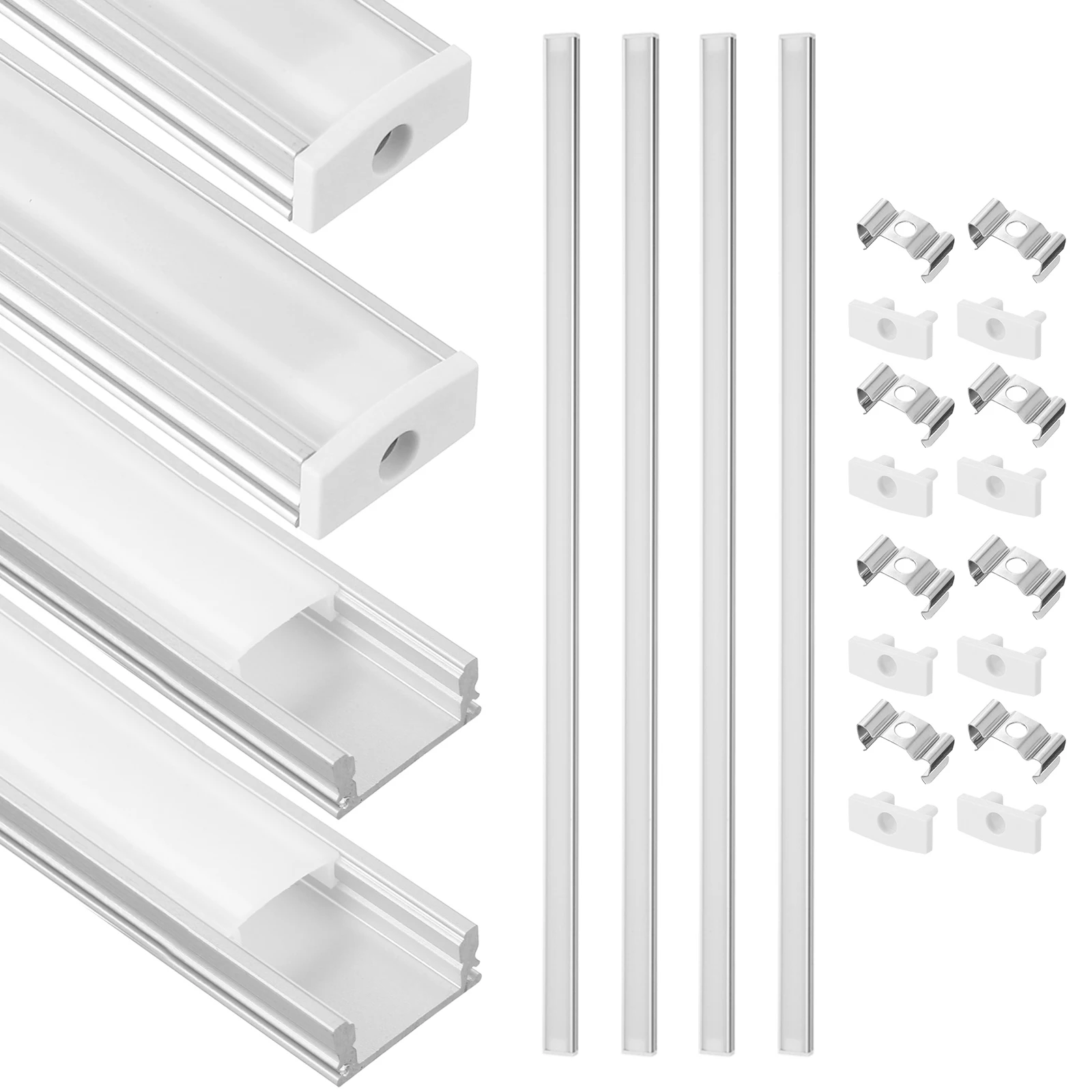 SOESFOUFU 4 قطع على شكل حرف U من الألومنيوم LED غطاء قناة لشريط الضوء RGB