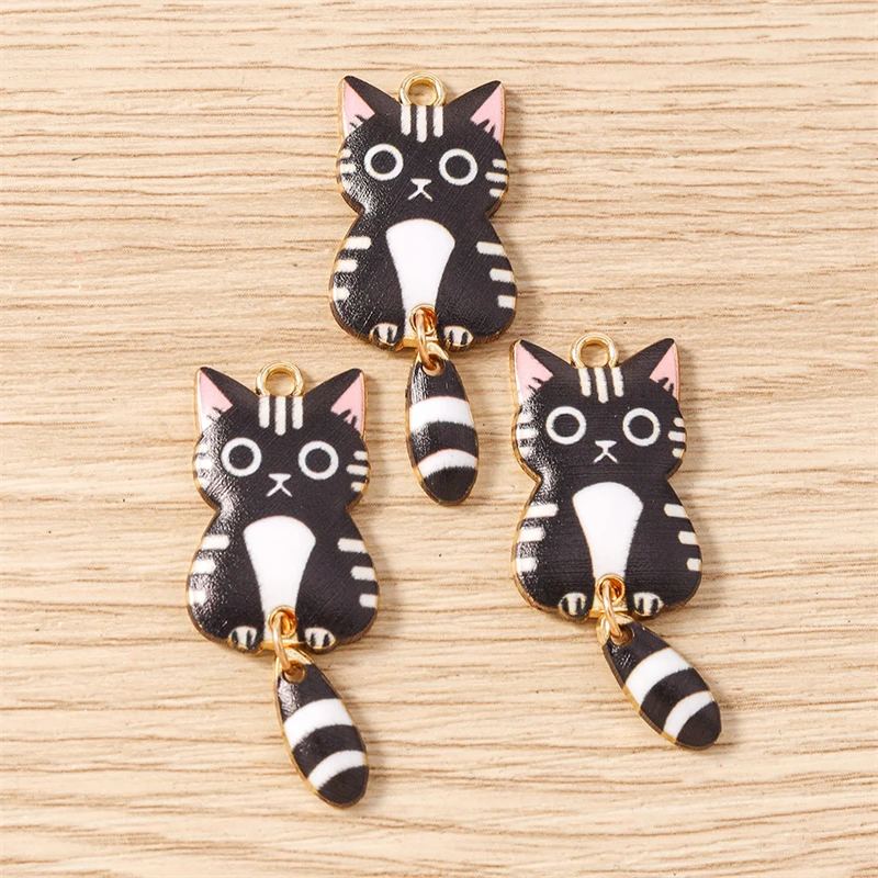 10 Stück 16x39mm Cartoon Emaille Tier Katzen Charms Anhänger zum Basteln von Halsketten, Ohrringen, Armbändern, DIY-Handwerk, Schmuckzubehör – Detail 6