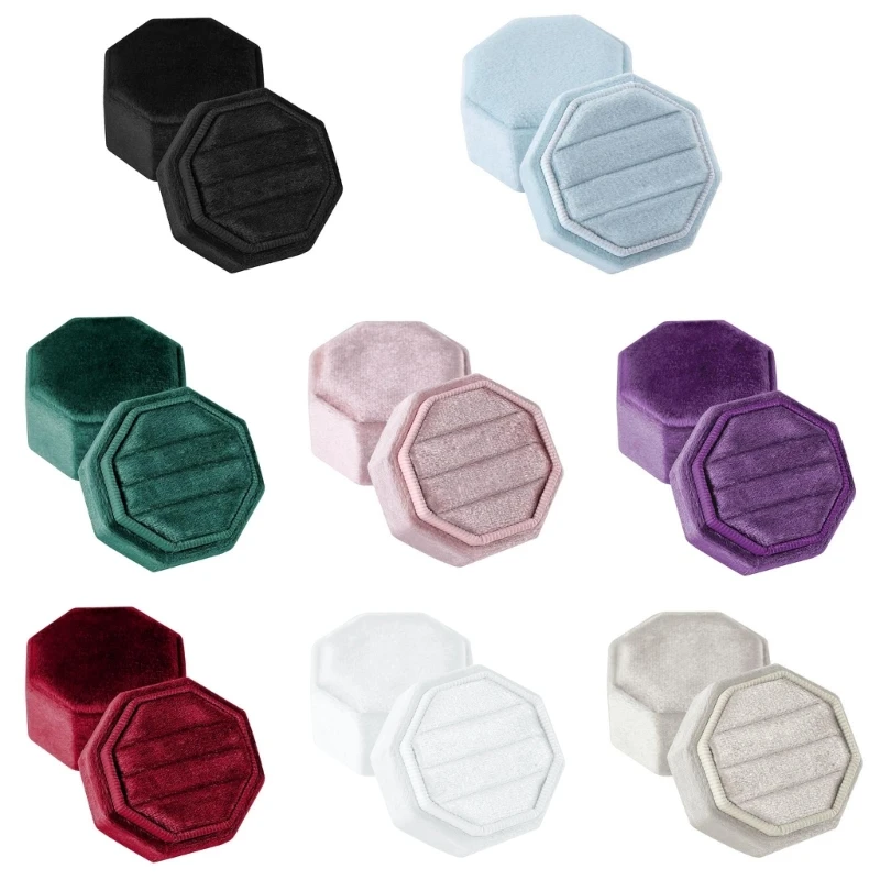 Octagonal Velvets Rings Box for Three Rings Soft Flannel Engagement Display Case Flannel Jewelry box Organizer for Rings