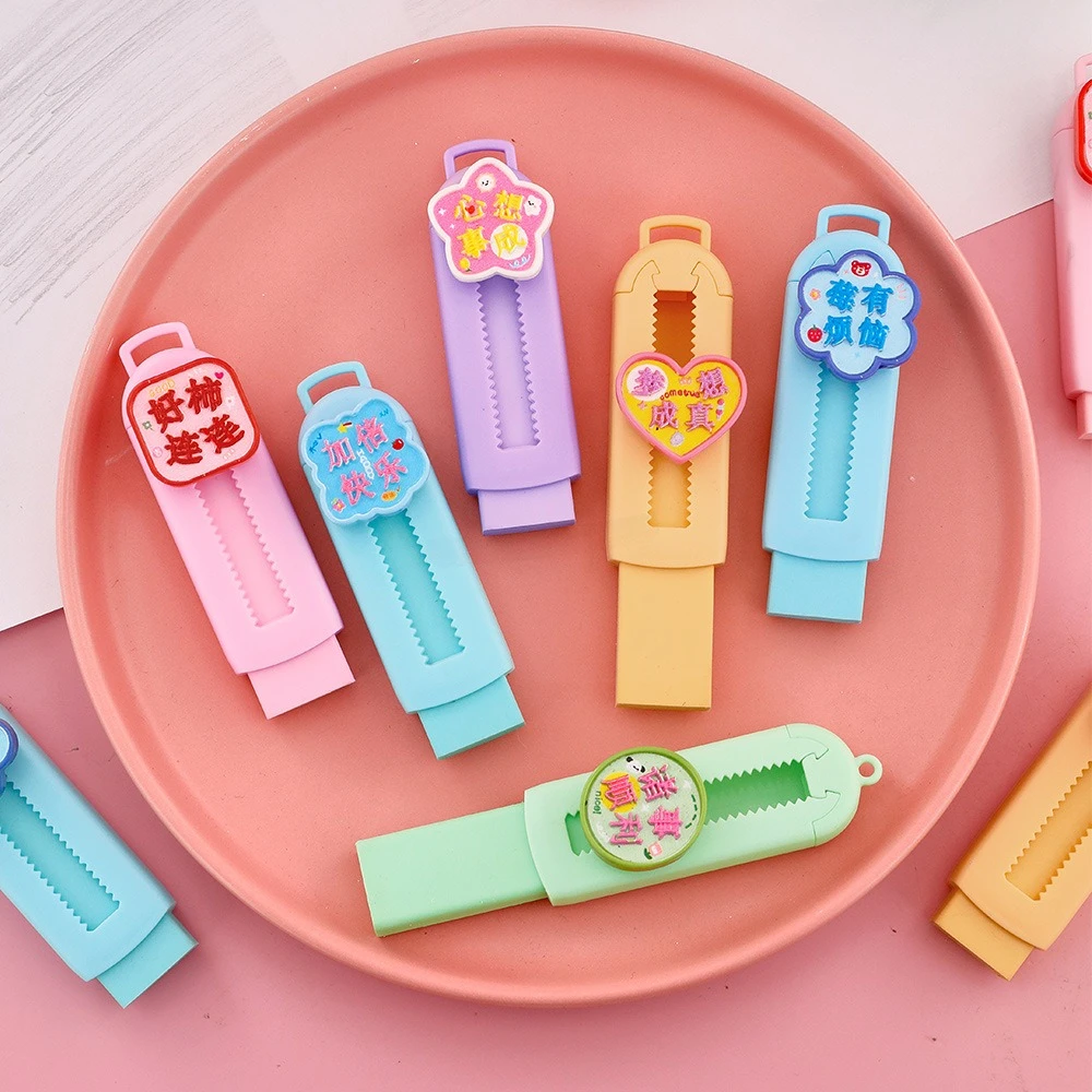 12 Pcs Students Inspirational Text Push-pull Eraser Sassafras Children Cute Less Chip Eraser High Value Can Be Used for The Core