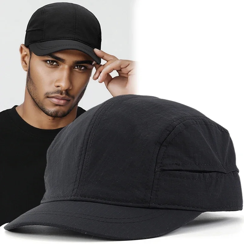 5cm Short Brim Black Hat for Men Summer Back Closure Soft Top Quick Drying  Big Head Size Women Sun Hat Breathable Baseball Cap