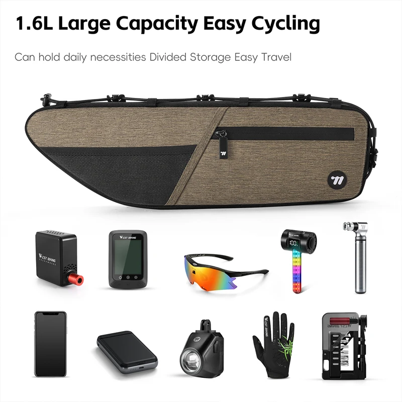 

1.6L Waterproof Cycling Top Tube Bag MTB Road Bike Tool Storage Under Tube Large Capacity Outdoor Riding Bag Cycling Equipment