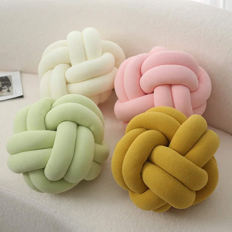 Inyahome Soft Round Handmade Knotted Ball Sofa Pillow Knitted Plush Ball Chair Cushion Bed Stuffed Pillow Living Room Home Decor