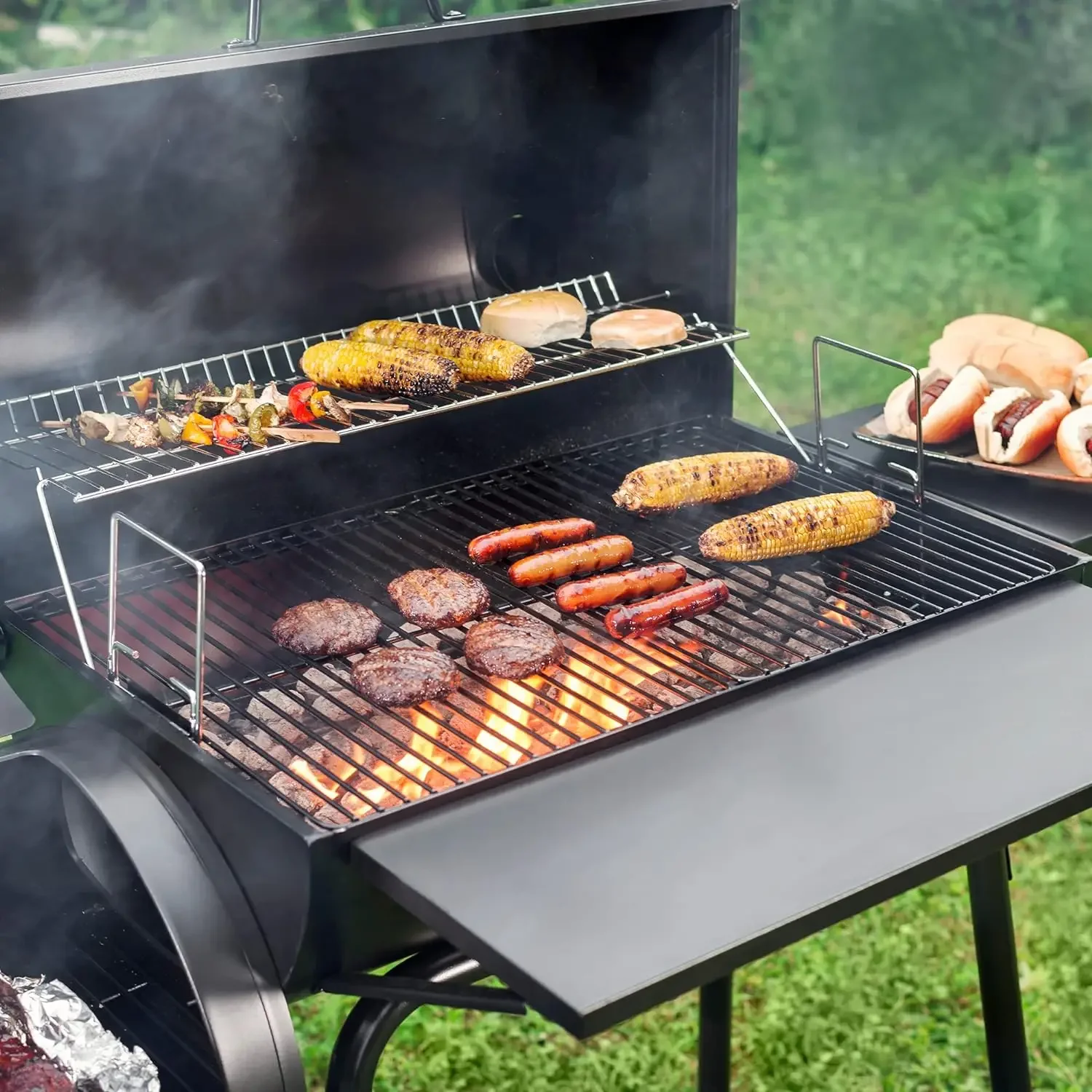 NEW CC1830SC Charcoal Grill Offset Smoker with Cover, 811 Square Inches, Black, Outdoor Camping