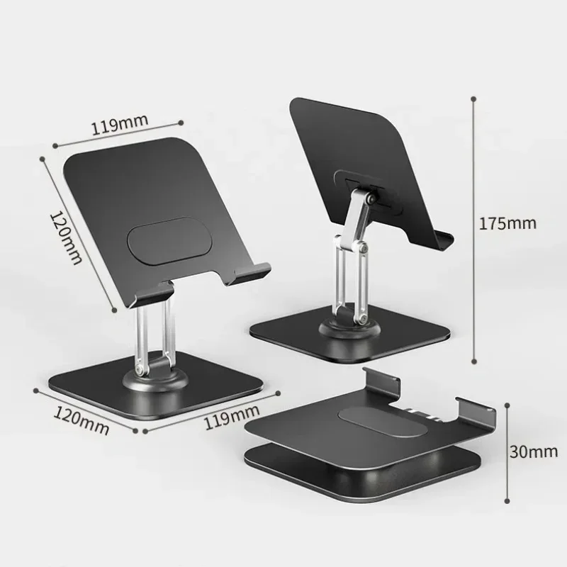 Metal 360° Rotatable Tablet Phone Stand Foldable Adjustable Desktop Holder Lazy Mount for iPad Smartphone Live Streaming