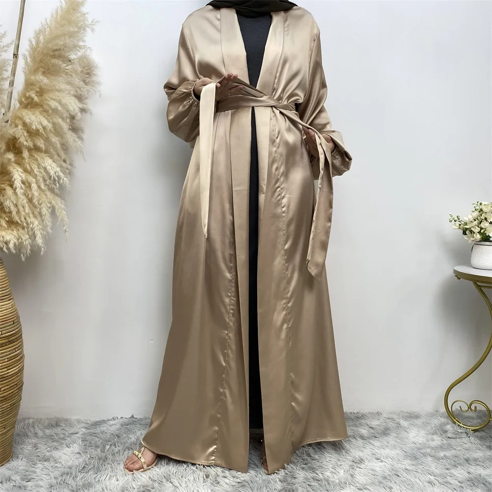 UNI Satin Open Abaya Ramadan Dubai Robe Femme Musulmane Turkey Kaftan Islamic Clothing Muslim for Women Caftan Marocain Cardigan