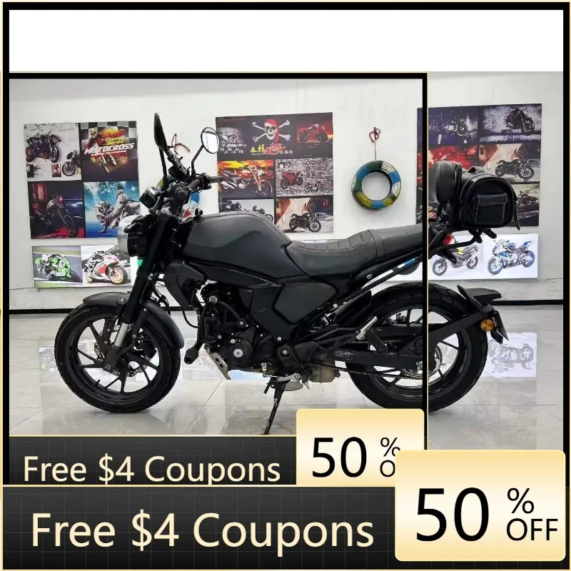 Rs 200Cc liquid-cooled retro street bike with matte black exterior, suitable for daily urban travel and casual outdoor riding