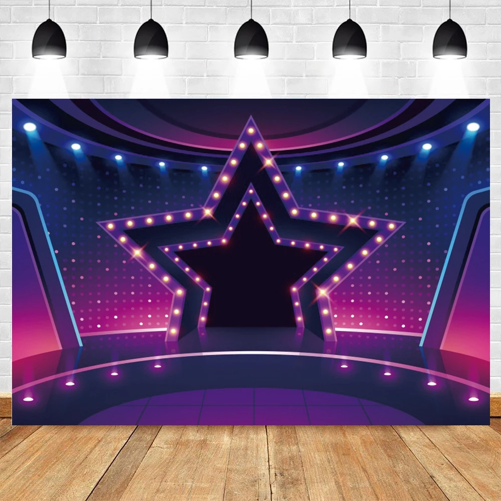 Neon Lights Stage Photography Backdrop Futuristic Electronic Aperture Smog Stage 80's 90's Disco Party Background Photo Studio