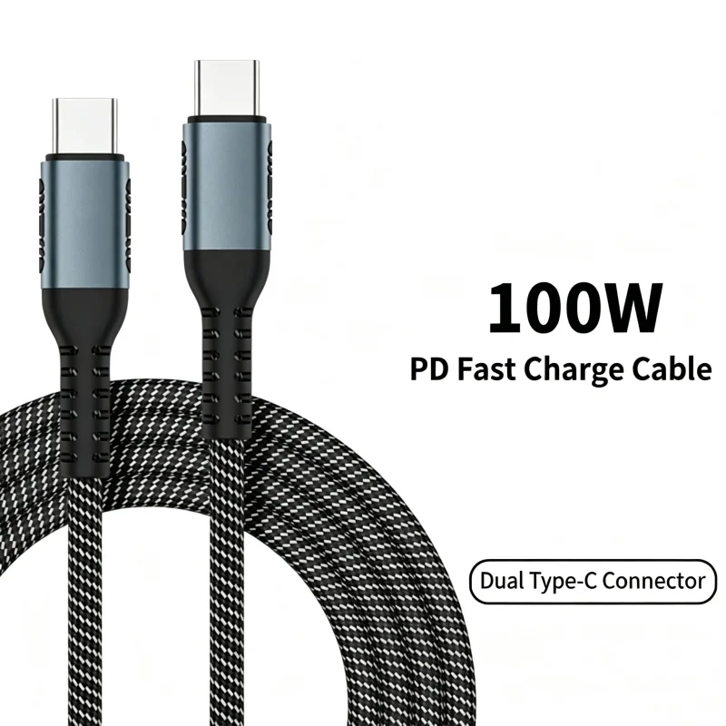 100W 5A PD Nylon Braided Type C to Type C Fast Charging Cable Anti-break Durable USB C Charging Cord For Laptop Cell Phone