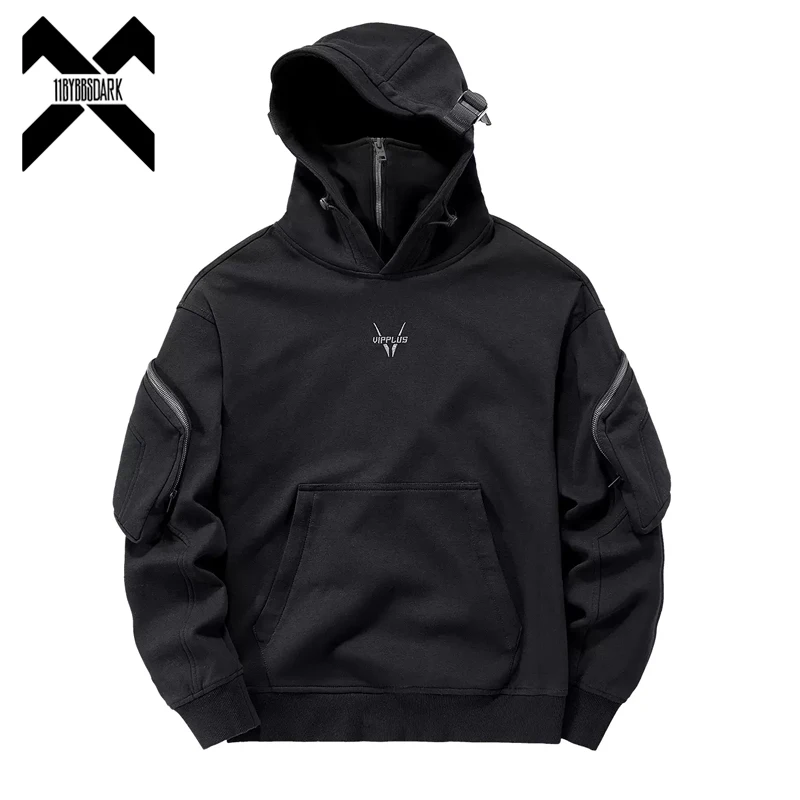 Men Functional Hoodies Streetwear 2022 Harajuku Double Neckline Sweatshirt Pullover Men Fashion Hoodie Techwear Clothing