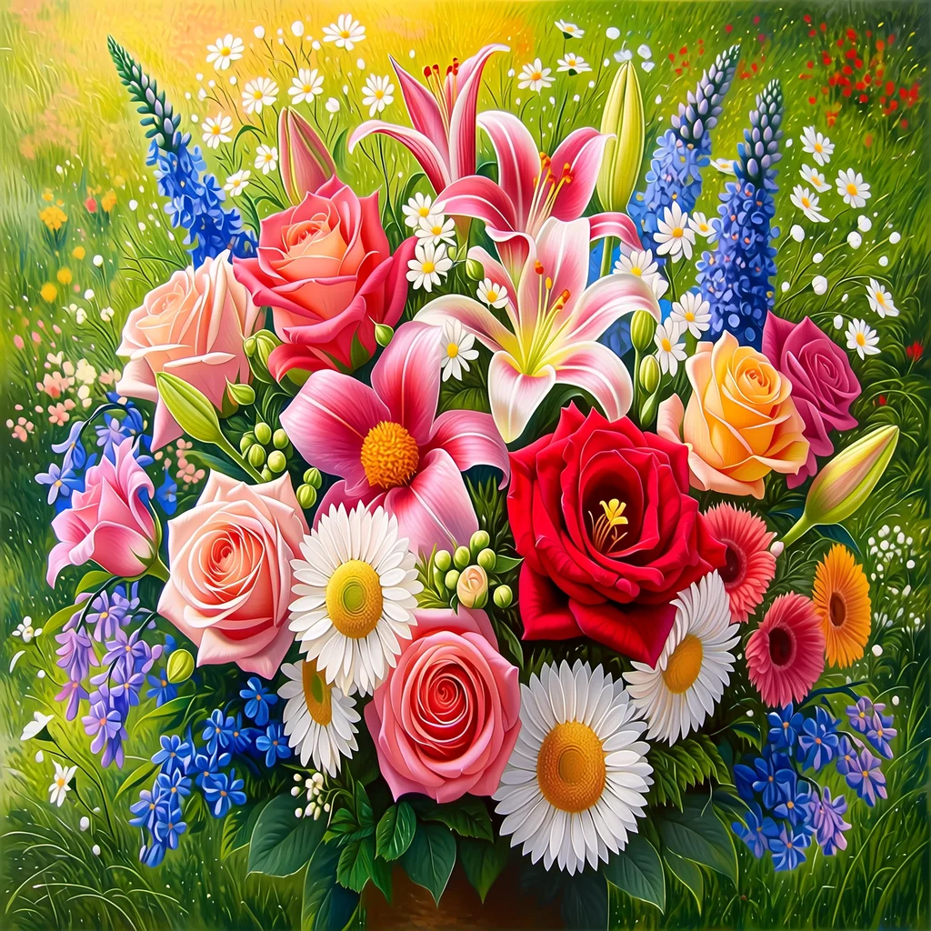 

Bouquet Roses Painting By Numbers For Adults Acrylic Scenery Canvas Kit HandPainted Gift DIY Frame Coloring Picture Home Decorat