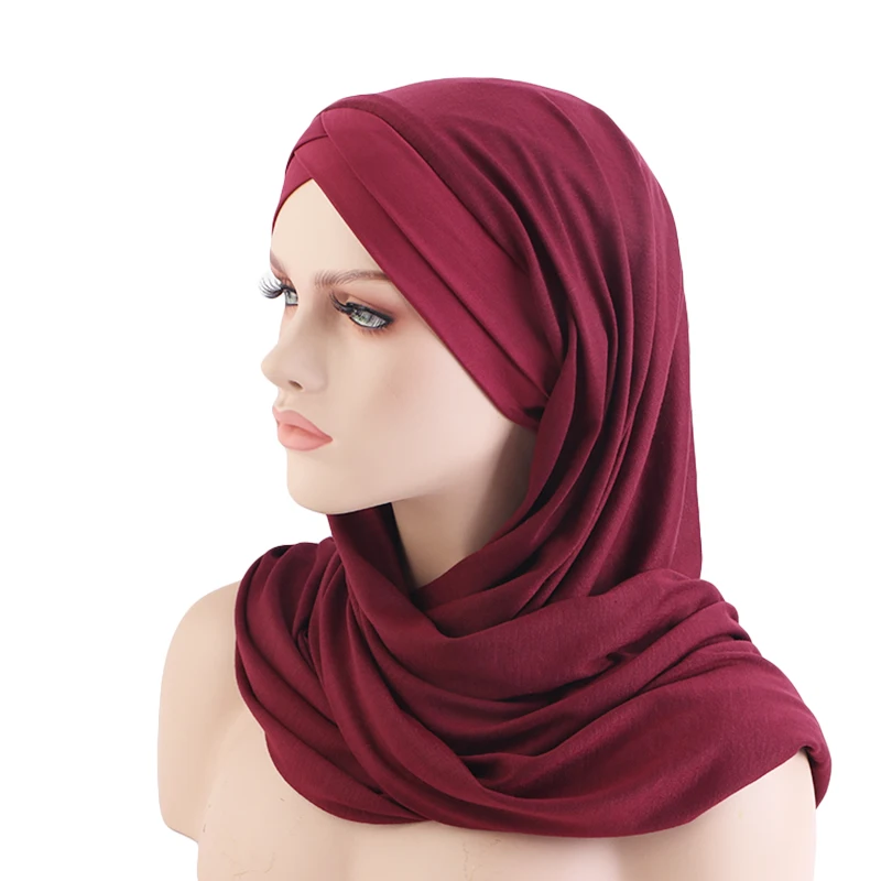 New Instant Hijabs With Cap Plain Hijabs for women Veil Muslim Islamic Hijab Cap Bonnet Scarf Underscarf Caps Cover Headwrap