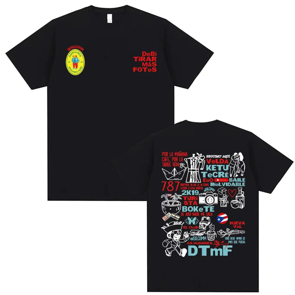 Bad Bunny Debi Tirar Mas Fotos DTMF Album Bedrucktes T-Shirt Sommer Lässiges Retro Hip-Hop Gothic T-Shirt aus reiner Baumwolle für Männer Frauen
