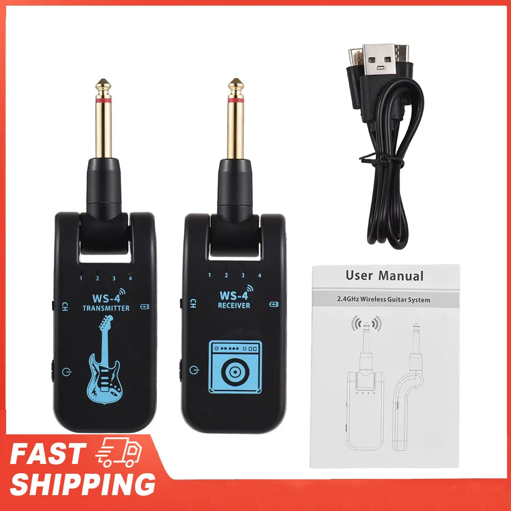 

Набор приемников-передатчиков для гитары 2,4G WS-4, беспроводная гитарная система для электрогитары, бас-гитары, 48 К/16 бит, передача в реальном времени