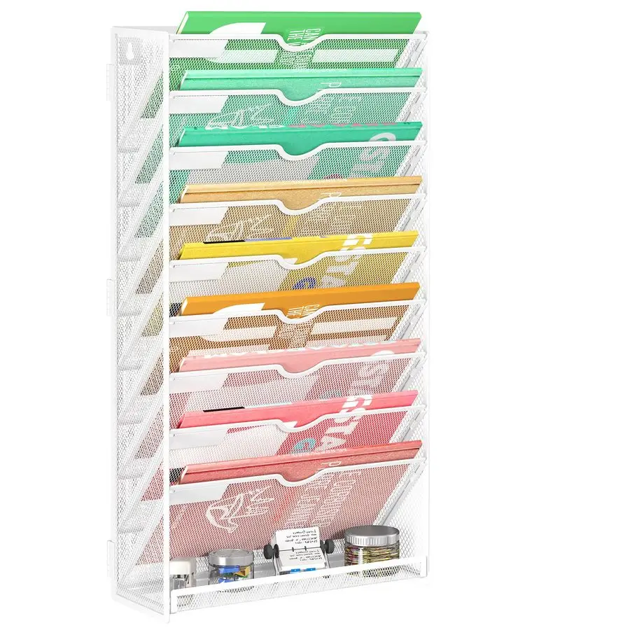 

10-уровневый подвесной органайзер для файлов, настенный держатель для файлов для папок для почтовых отправлений, документов, организации журналов, вертикальный органайзер для документов