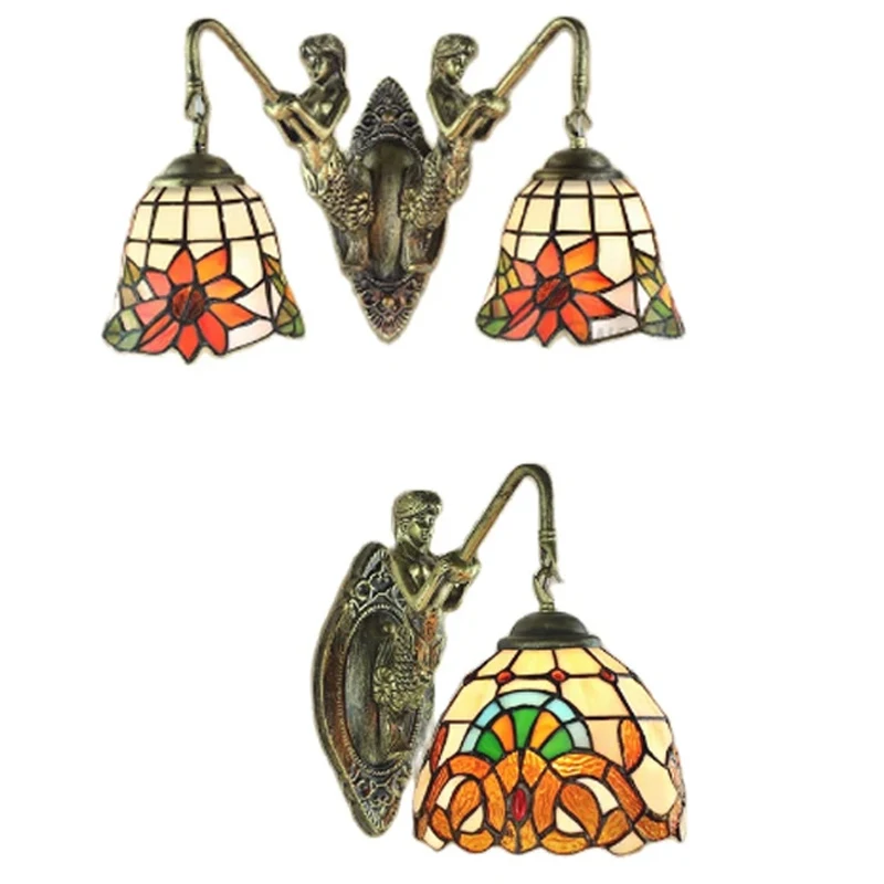 

Mediterranean Wall Lamp Tiffany Stained Glass Wall Light Sconce Lighting Fixtures Mirror Lights for Living Room Bathroom Bedroom