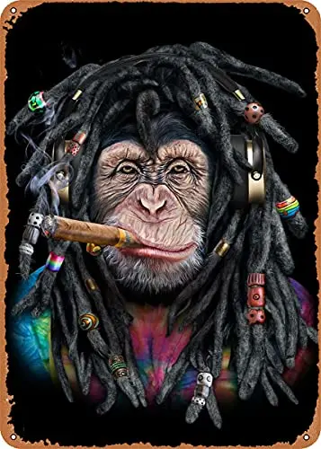 Dsydec Schimpanse mit Dreadlocks, Vintage-Look, Metallschild, Kunstdrucke, Retro-Geschenk