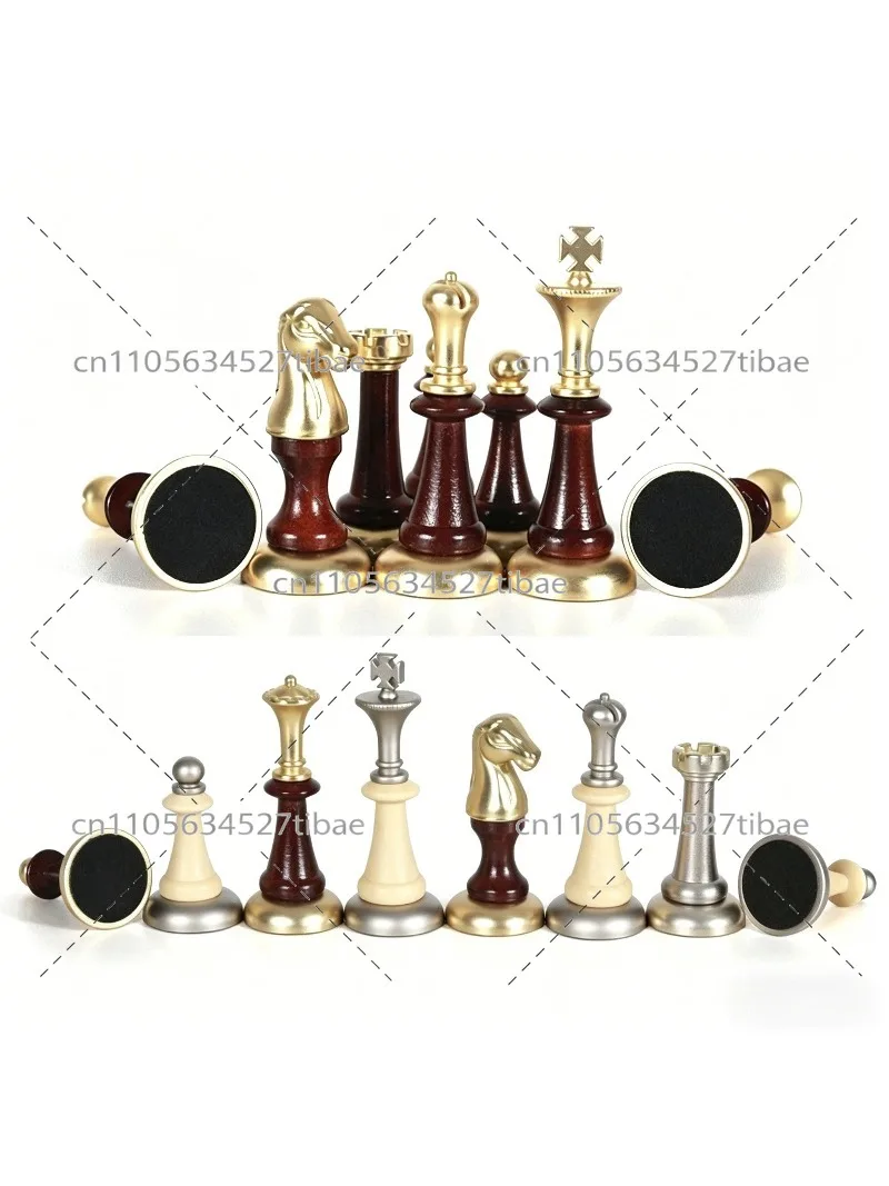 Luxury Wooden Chess Set Drawer Storage Solid Wood Chess Pieces Metal Inlay Chess Board Desktop Ornament
