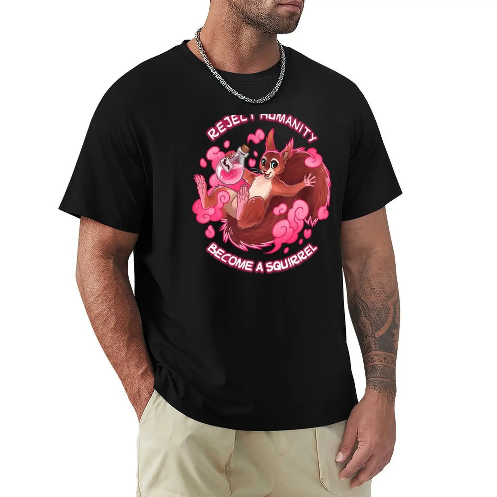 Rechaza la humanidad, ¡llévate a casa a un SQUIRREL! Camiseta Pink Potion con estampado estilo vintage