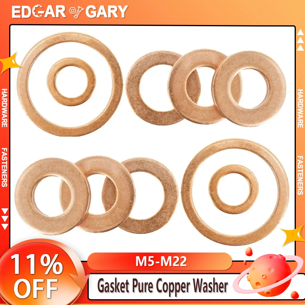 M5 M6 M8 M10 M12 M14 M16 M18 M20 M22 Gasket Pure Copper Washer Solid Flat Oil Sealing Washers Sump Plug Shim oring Valve Spacer