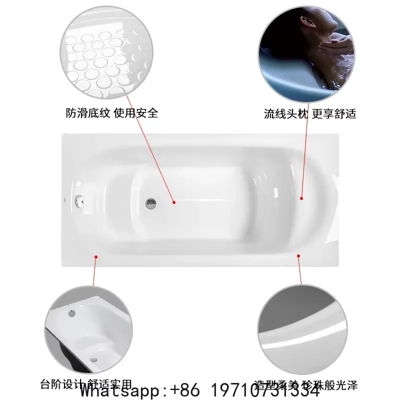 for Recessed Pearlescent Bathtub Elegant Home Spa Soaking Tub Smooth Finish Durable Acrylic Modern Bathroom Fixture Relaxing
