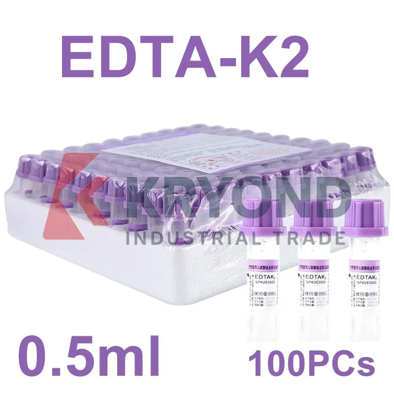 Sterile Micro Blood Collection Tube with EDTA K2 Purple Cap Disposable Anticoagulation Tube 0.5ml 100Pcs Original Product