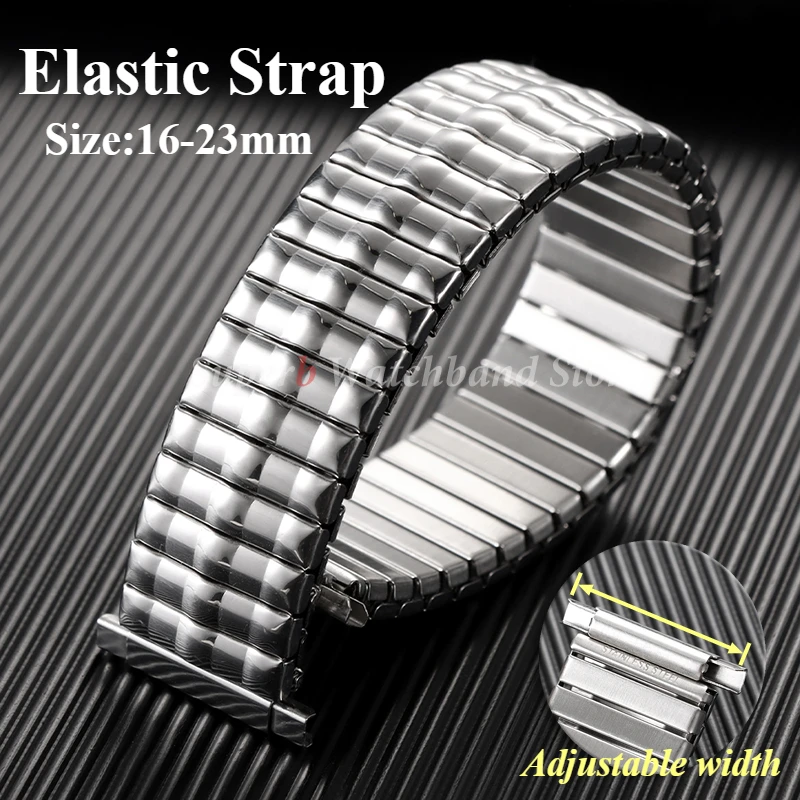 16-23 مللي متر جديد الفولاذ المقاوم للصدأ حزام (استيك) ساعة حزام تمتد التوسع المعادن مطاطا حزام اكسسوارات الرجال النساء أساور الفضة