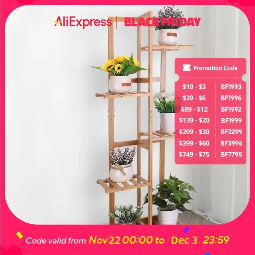 Bamboo 5 / 6 Tier Plant Stand Rack Multiple Flower Pot Holder Shelf Indoor Outdoor Planter Display Shelving Unit  Patio Vase