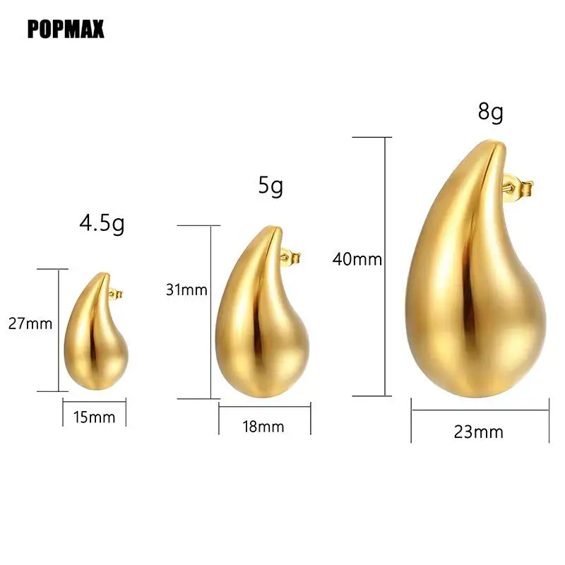 POPMAX Metal Smooth Water Drop Series 31mm-51mm Women's Earstuds Chunky Large Exaggerated Jewelry Gifts 2023 Popular ear pendant