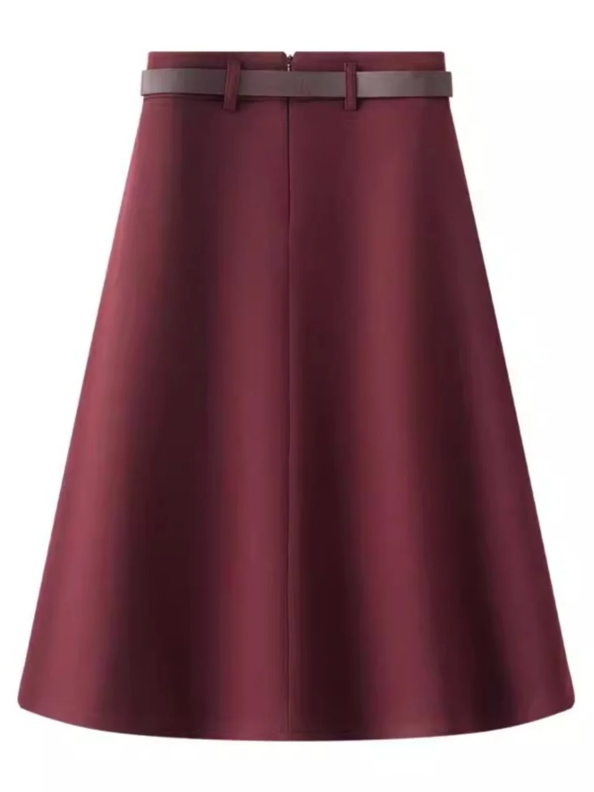 Spring Autumn Wool A-Line Midi Skirt Women's High Waist Slimming Umbrella Skirt 2025 New Style Commute Pure Color Skirt