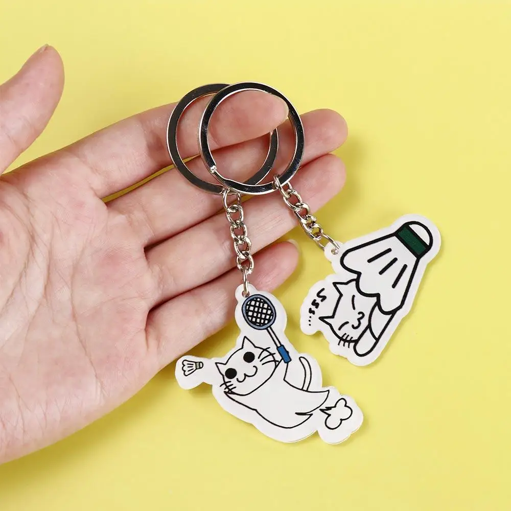 Cat Play Badminton Badminton Keyring Double Sided DIY Badminton Keychain Cute Acrylic Badminton Key Chains