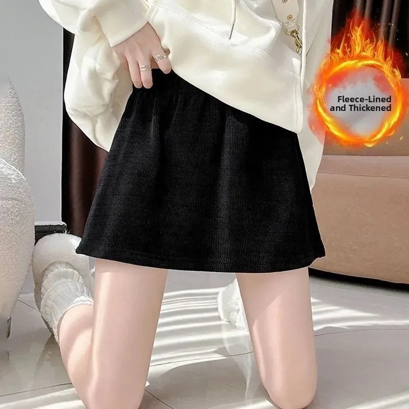 Thickened Corduroy Women's Hoodie Base Layer Winter Inner Wear Overlap Design Hip Covering Curtain Korean Style High Waist A-...