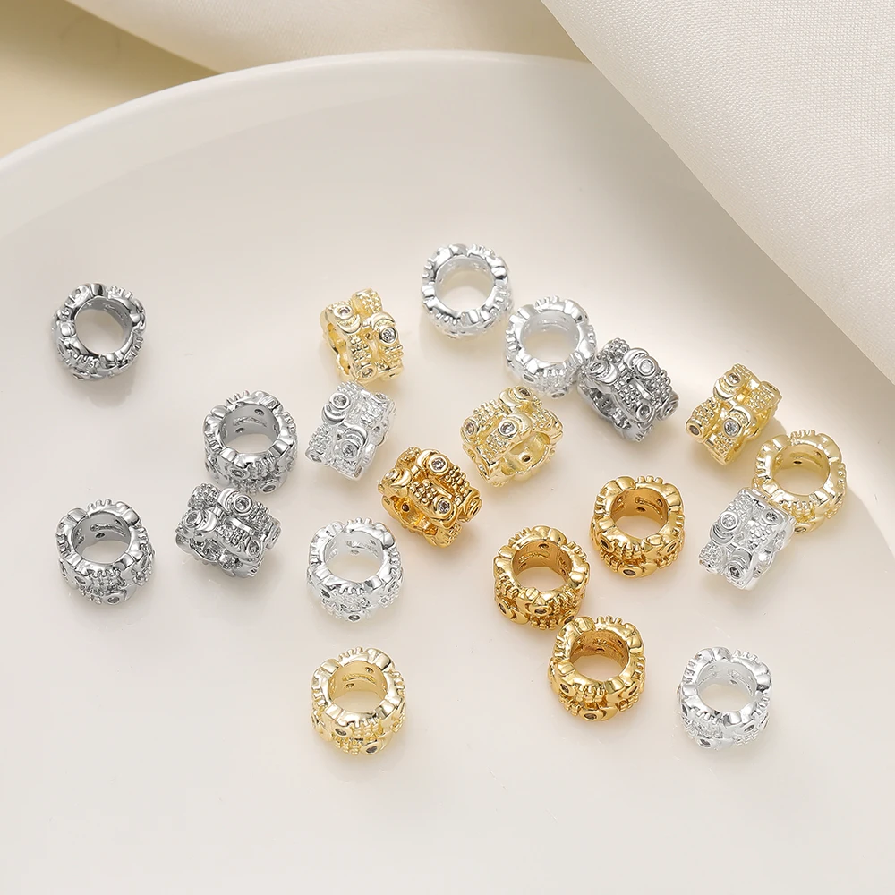 

2Pcs/Pack 14/18k Gold Color Plated Big Hole Round Spacer Beads With Zircon for DIY Jewelry Bracelet Necklace Making Accessories