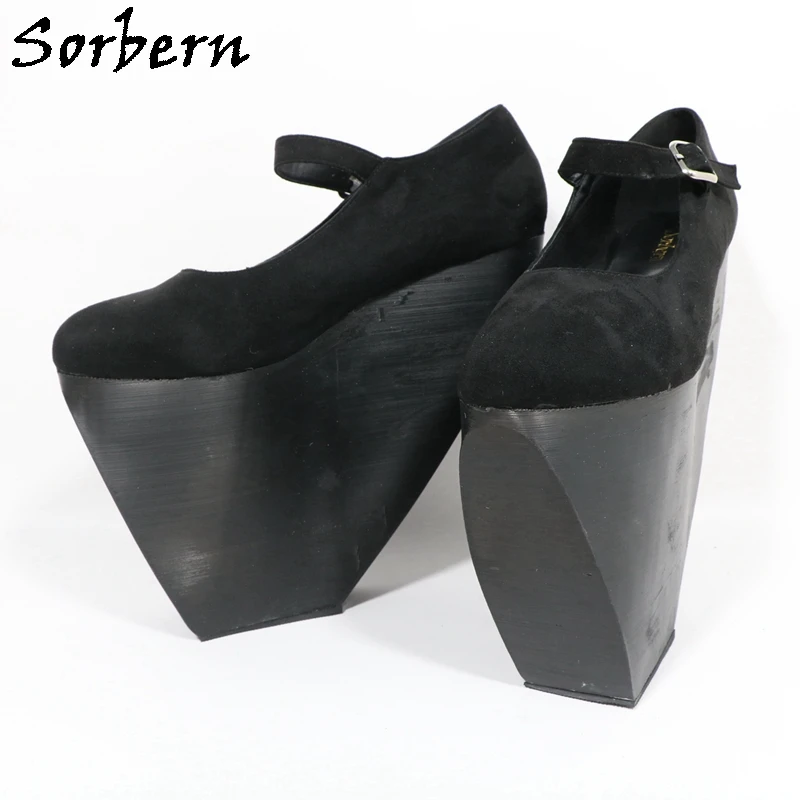 Sorbern Black Mary Jane Women Pump Shoes Heelless 20Cm High Heel Shoes Customized Different Heel Height Sepcial Shoes