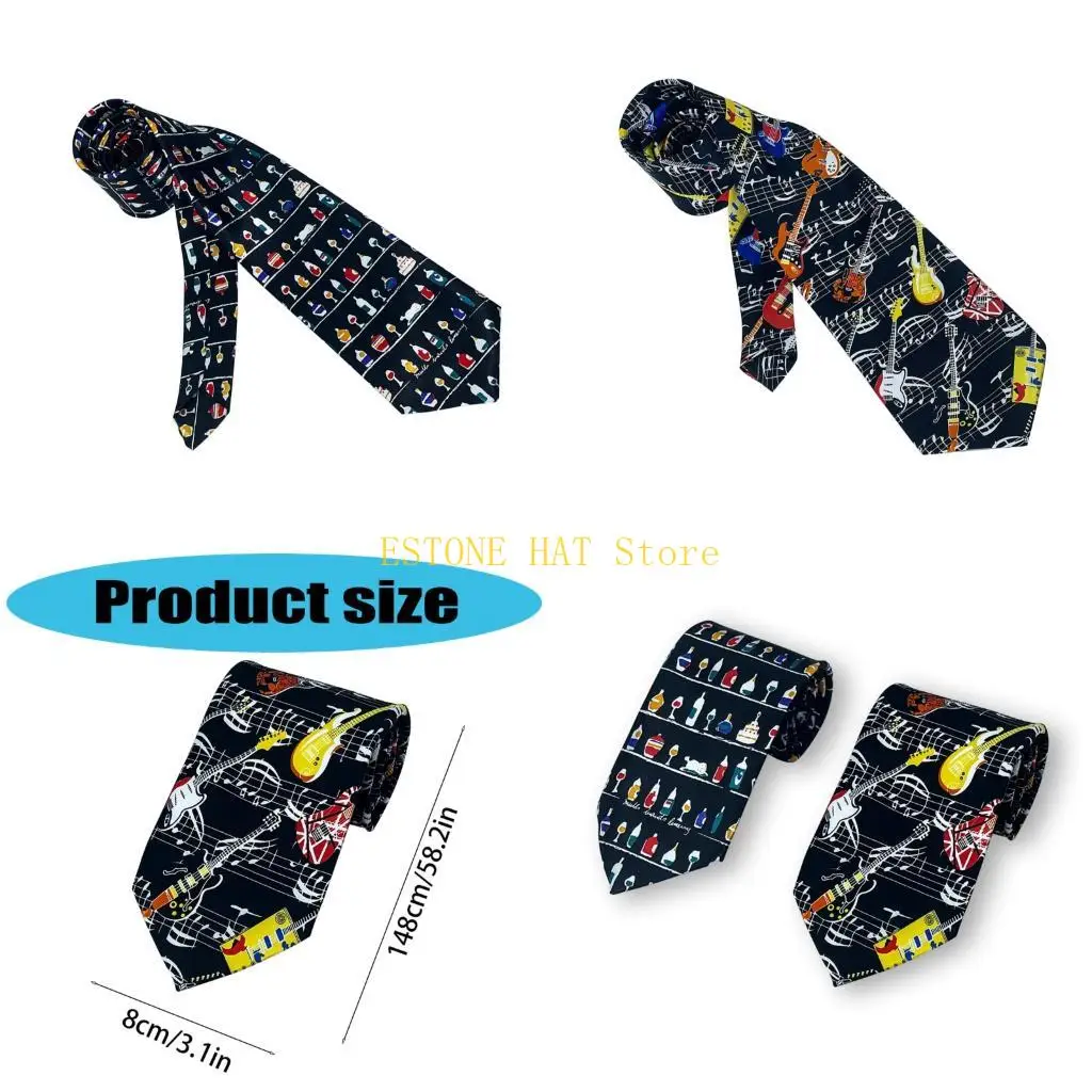 49MF Contemporary Musical Note Design Necktie Comfort Polyester Fabric Long Tie For Corporate Event And Social Gatherings