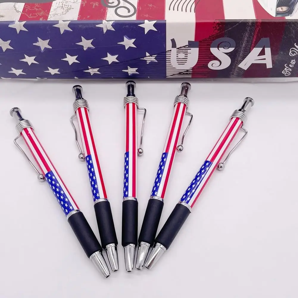 

10pcs Flag Pattern Ballpoint Patriotic Design Smooth Writing Tool For Home School Office Use Comfortable Grip Pen Black Ink