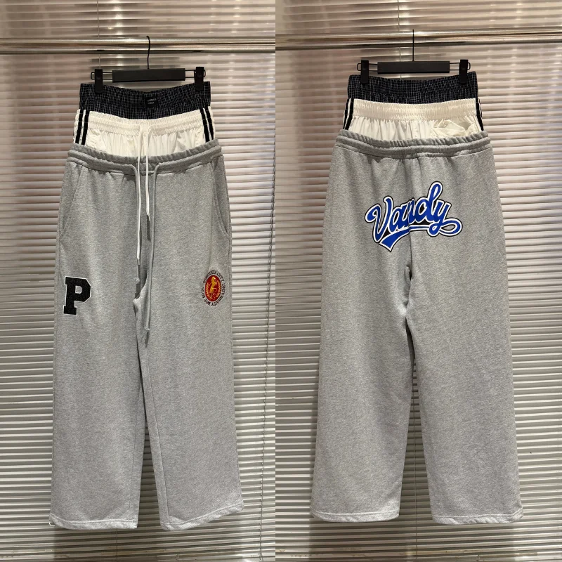 Splicing Striped Protocol Pants Men Women Patchwork Embroidered Logo Sweatpants Three Layer Waist Trousers