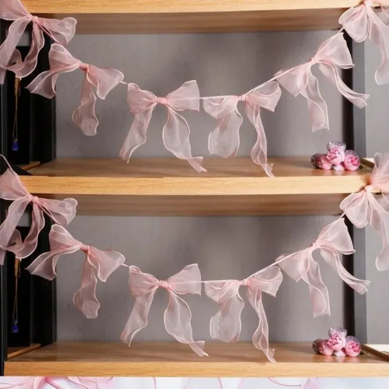Mesh-Bowknot-Banner zum Aufhängen, Girlanden für Mädchen, Prinzessin, Geburtstag, Party, Dekoration, Hochzeit, Party, Fotohintergrund, Dekoration